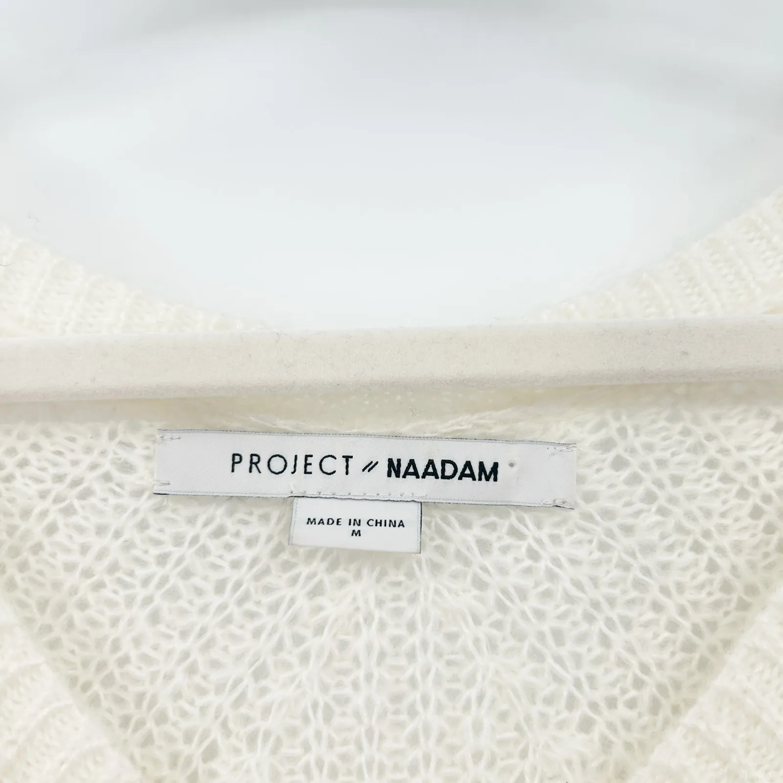 Project Naadam Womens Fall Preppy Open Knit Semi Sheer Sweater Size M Ivory Size M - Image 2