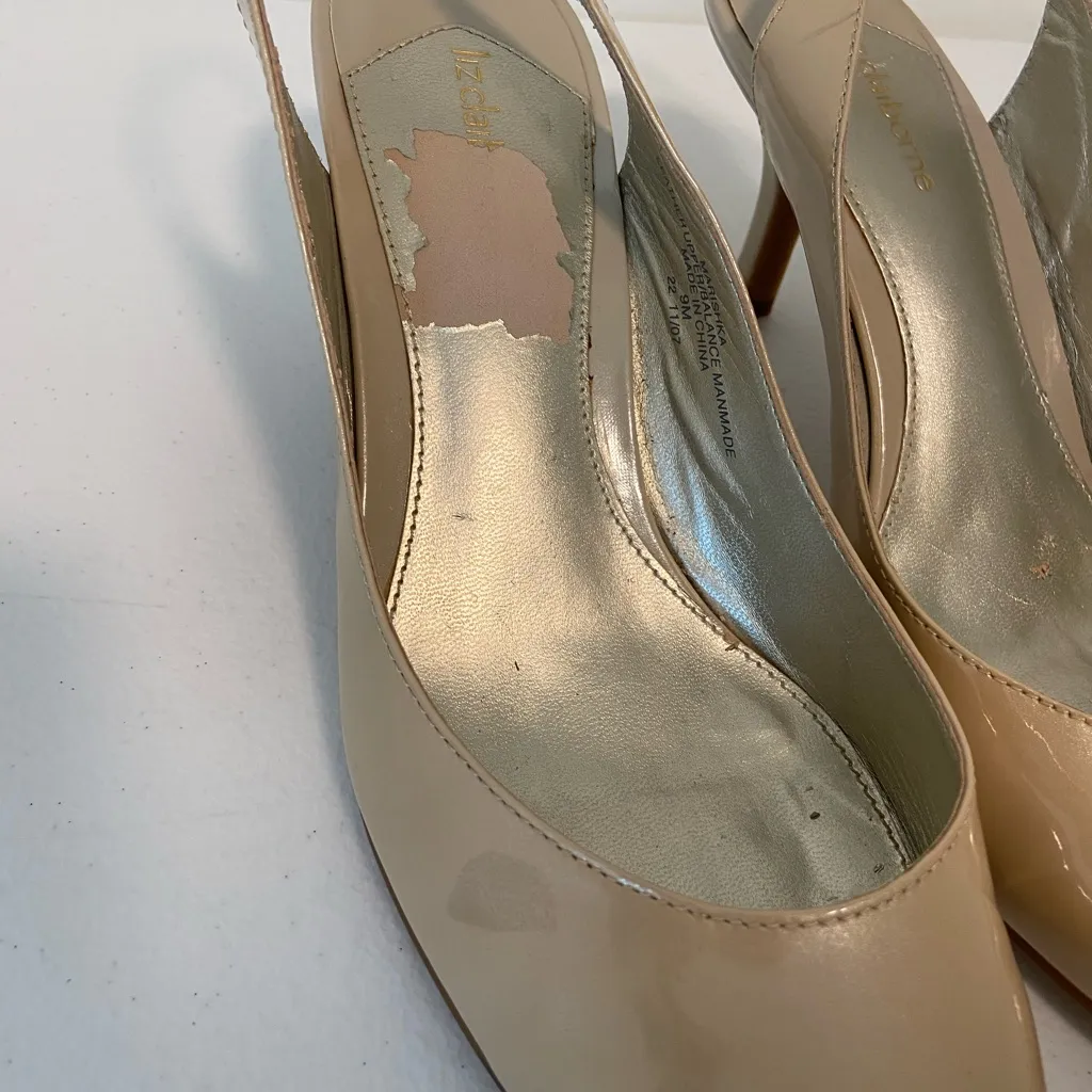 Liz Claiborne women’s Marishka tan cream leather glossy sling back heels size 9‎ - Image 7