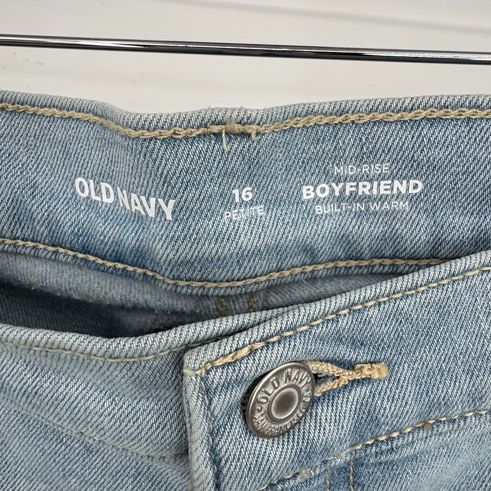 Old Navy Jeans 16P boyfriend brushback built in warm mid rise blue denim NEW - Image 6