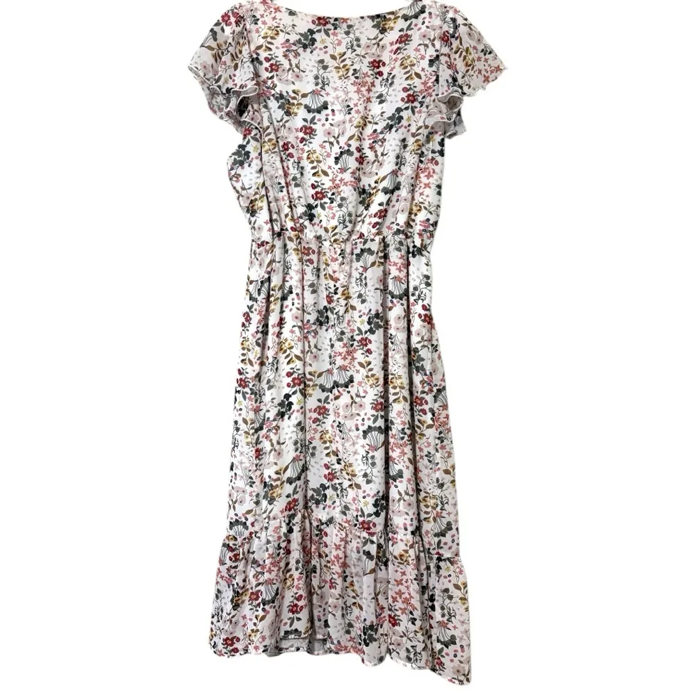 Allegra K sz large Floral chiffon flutter sleeve Ruffle hem dress elastic waist - Image 4