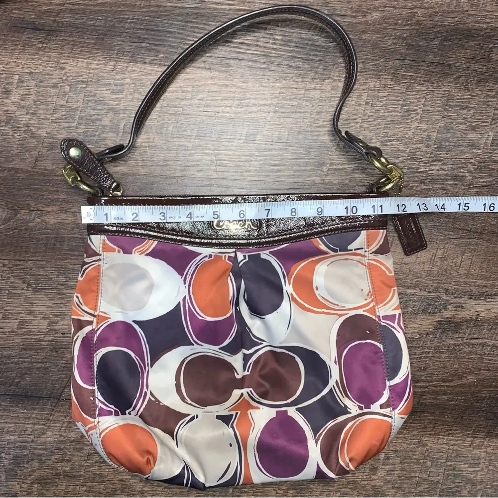 COACH Ashley Signature Satin Monogram Hobo Patent Leather Purse Purple Brown - Image 9