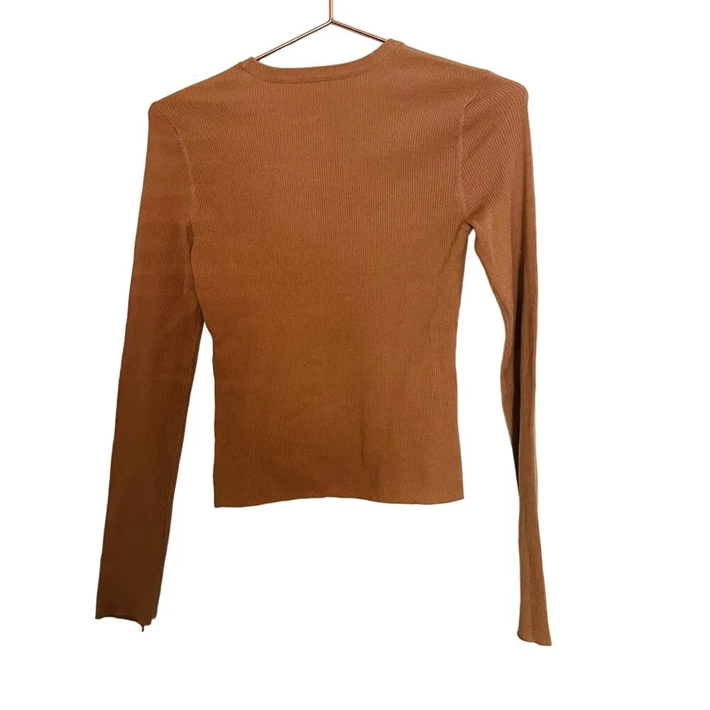 A.L.C. Tan Long Sleeves Peplum Merino Wool Crew Neck Sweater Size Extra Small - Image 2