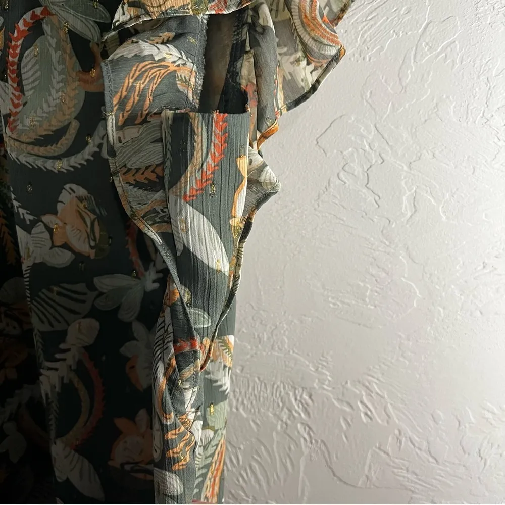 Joie Green Paisley Floral Flutter Sleeve Smock Neck Blouse‎ - Image 4