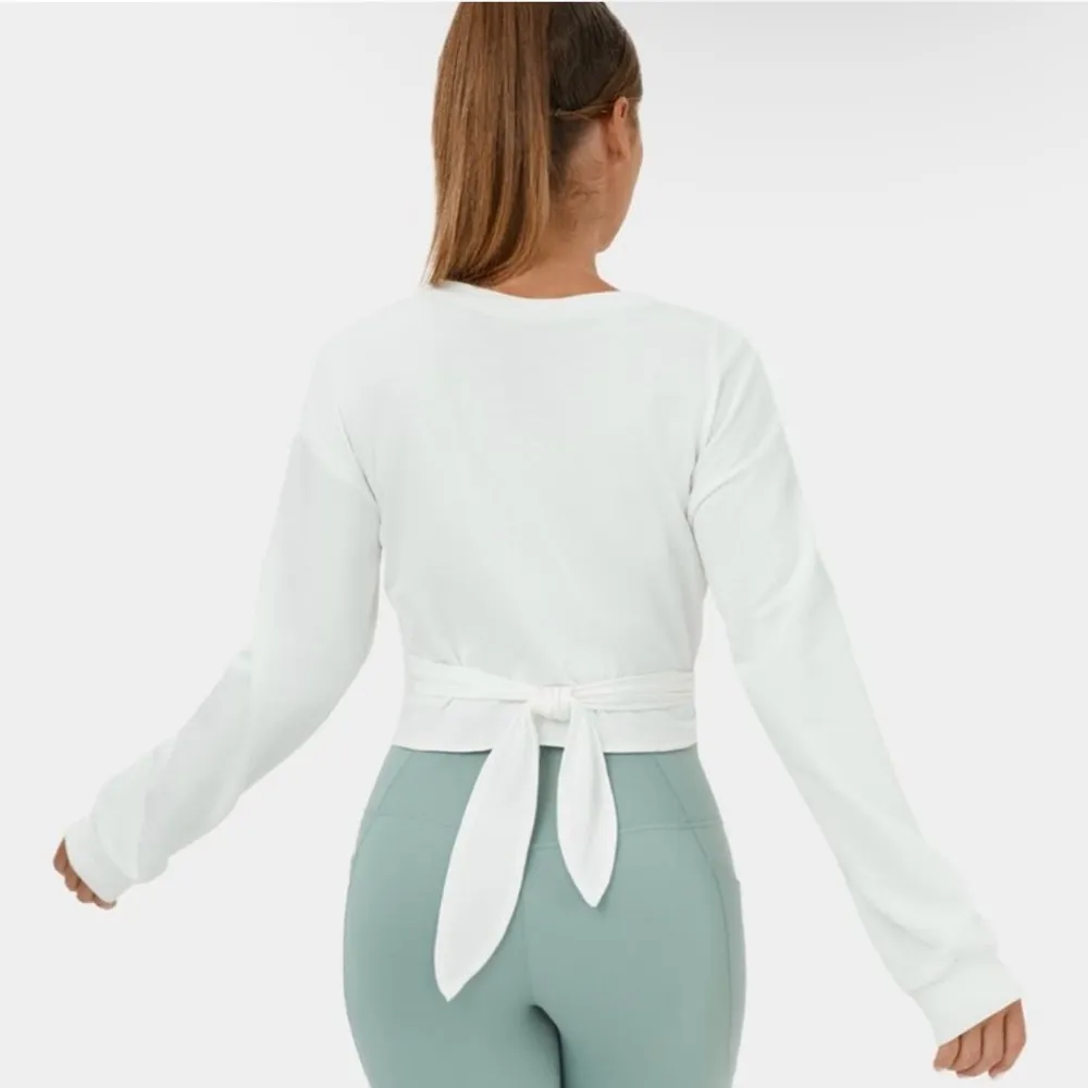 Halara Dropped Shoulder Tie Back Cropped Sweatshirt | Size: S | White - Image 2