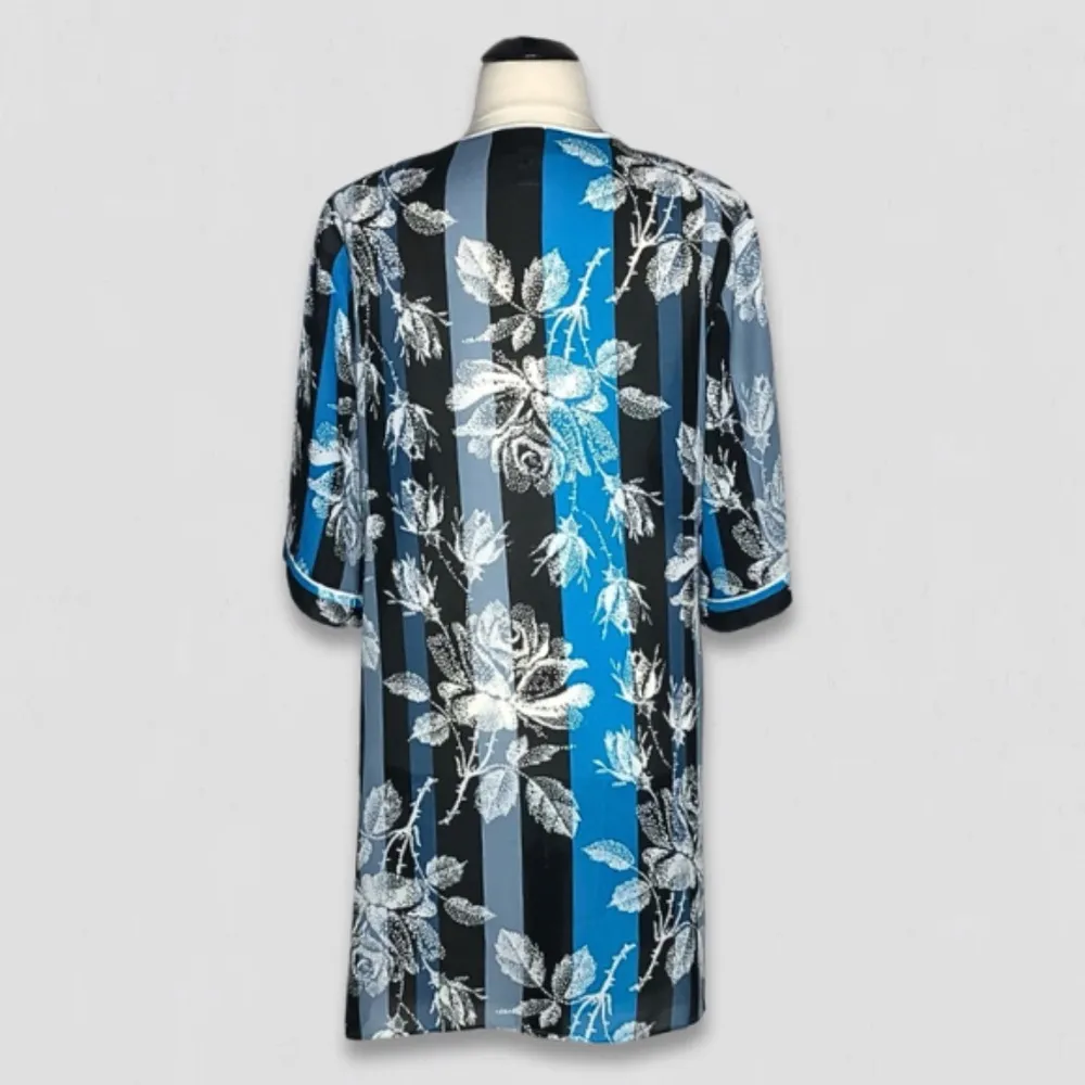 Bob Mackie Wearable Art Duster Dress Floral Stripes Semi Sheer Blue/Black sz 2X - Image 3