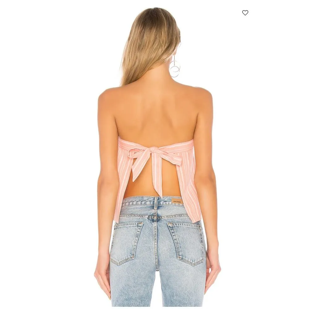 Revolve Superdown Hannah Tie Bow Back Crop Top Pink White Stripe Size Medium - Image 7