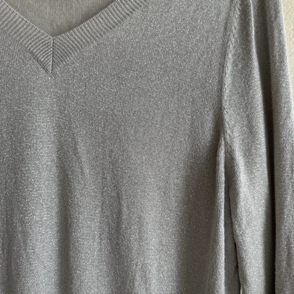 Lane Bryant Metallic Silver V-Neck Sweater 14/16 Plus Size Holiday Party Top - Image 9