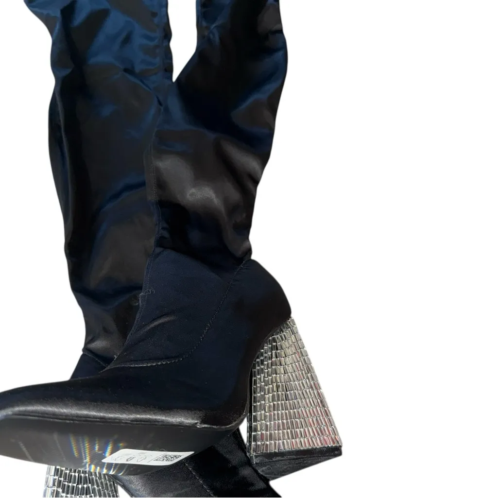 NEW ASOS Glam Black Over-the-Knee Stretch Boots Crystal Embellished Cone Heel - Image 5