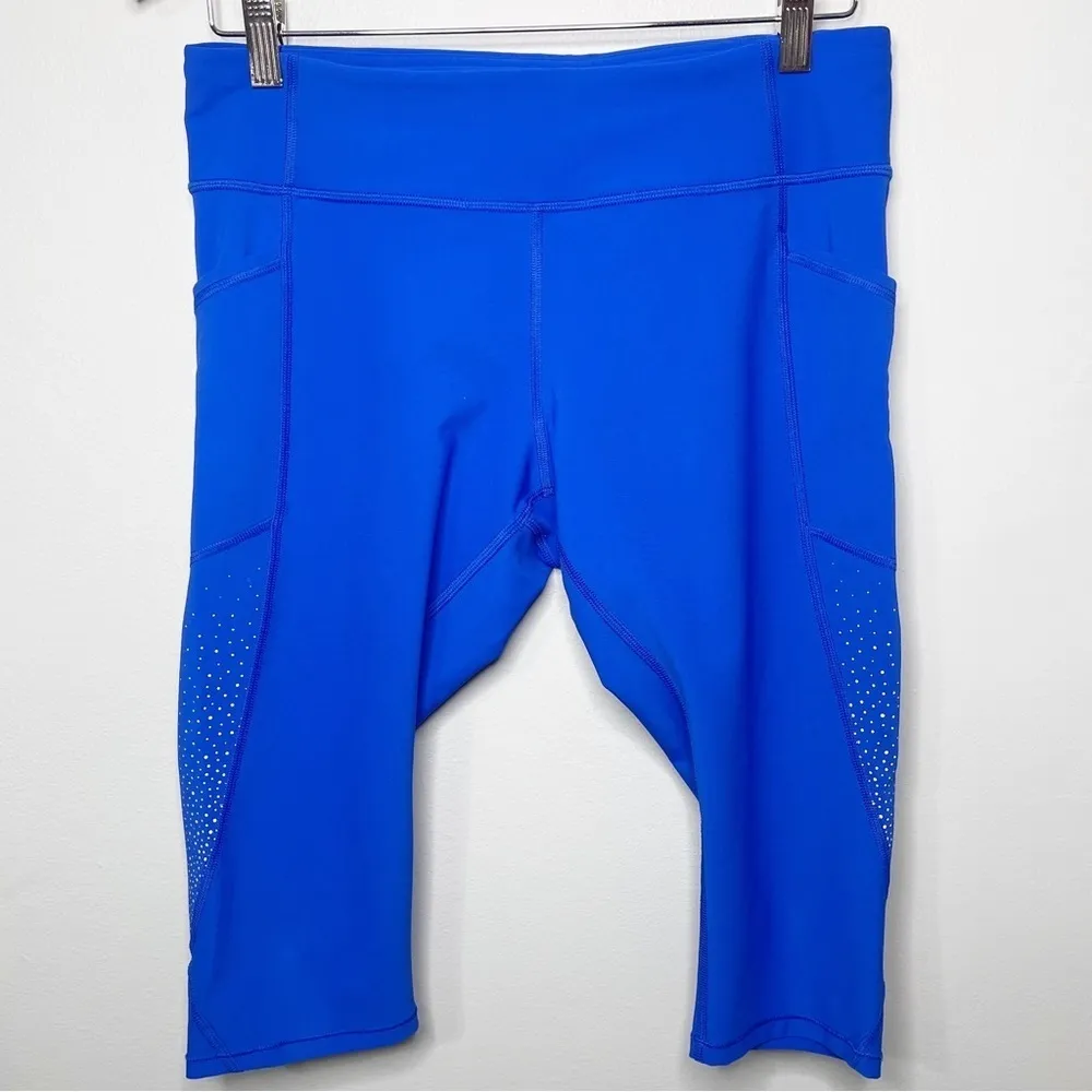 Lululemon Tight Stuff Crop Leggings Reflective with Side Pockets Cerulean Blue - Image 6