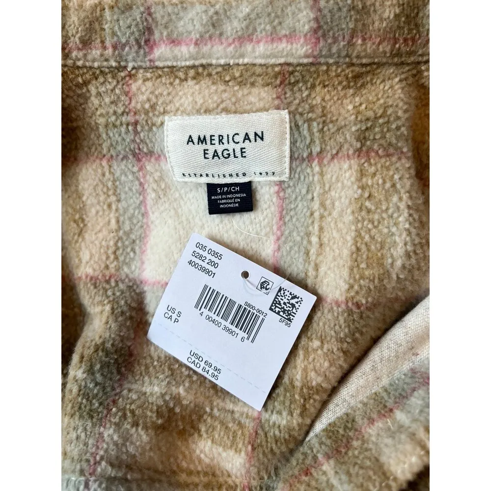 American Eagle  Jacket Womens L Brushed Plaid Shacket - Image 4