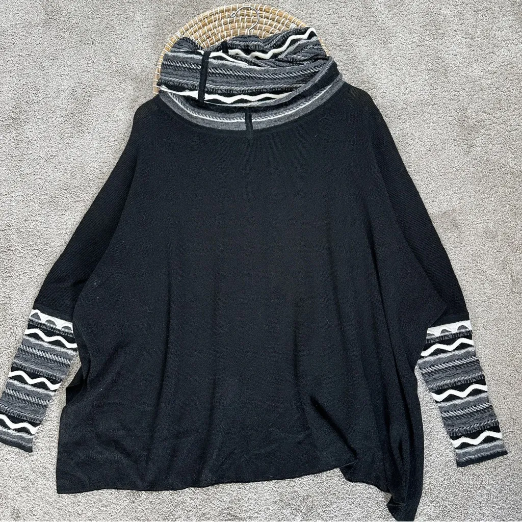 Simply Natural Designs Women’s 100% Baby Alpaca Poncho Rossana Cowlneck Black OS Size undefined - Image 10