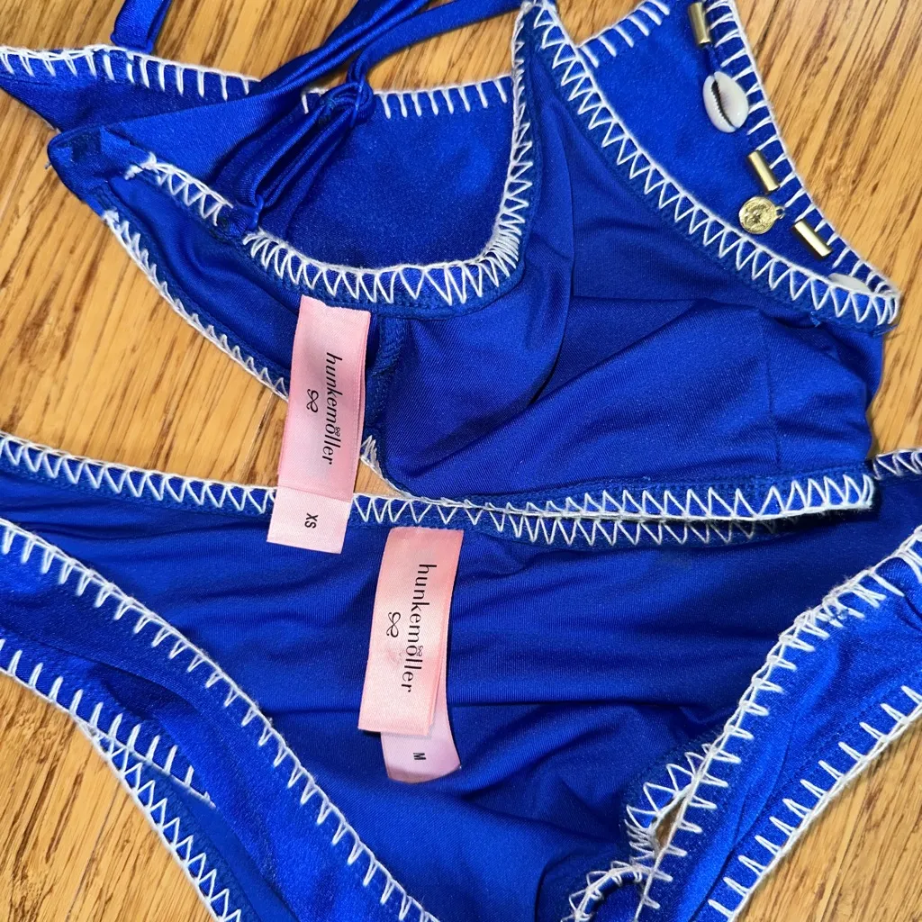 Blue Bikini Set with White Stitching - Image 3