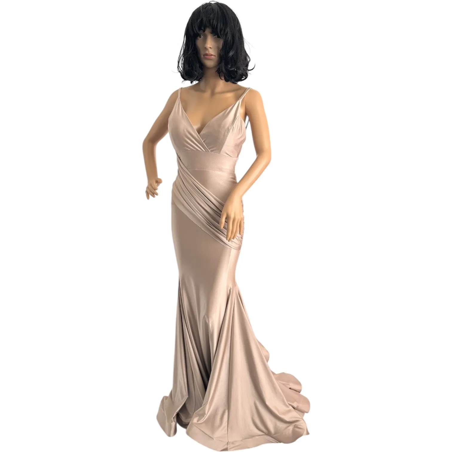 2010s Jessica Angel Champagne Satin Mermaid Gown with pooled train Size XS - Image 6