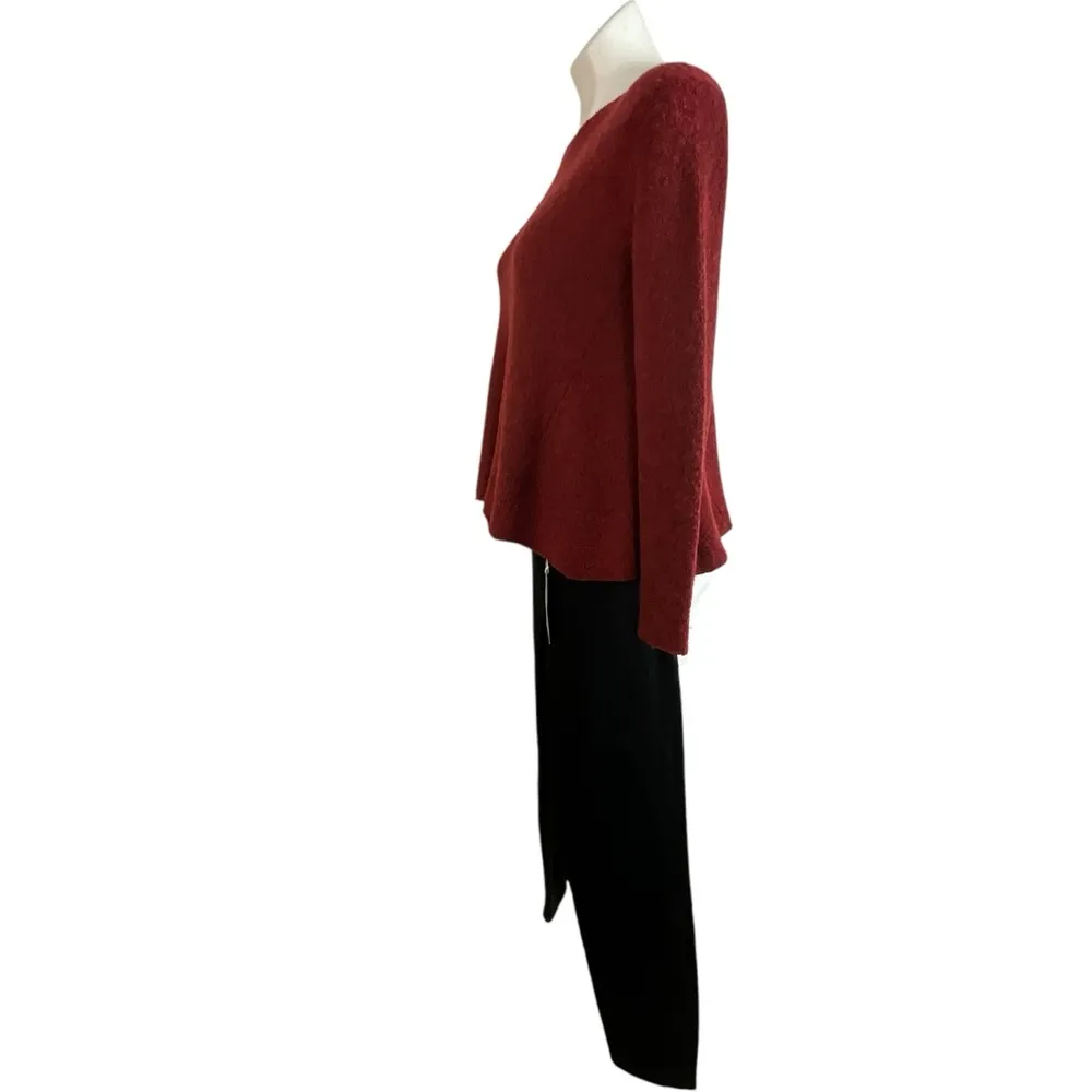 Eileen Fisher Cropped Boat Neck Wool Blend Open Knit Sweater - Image 3