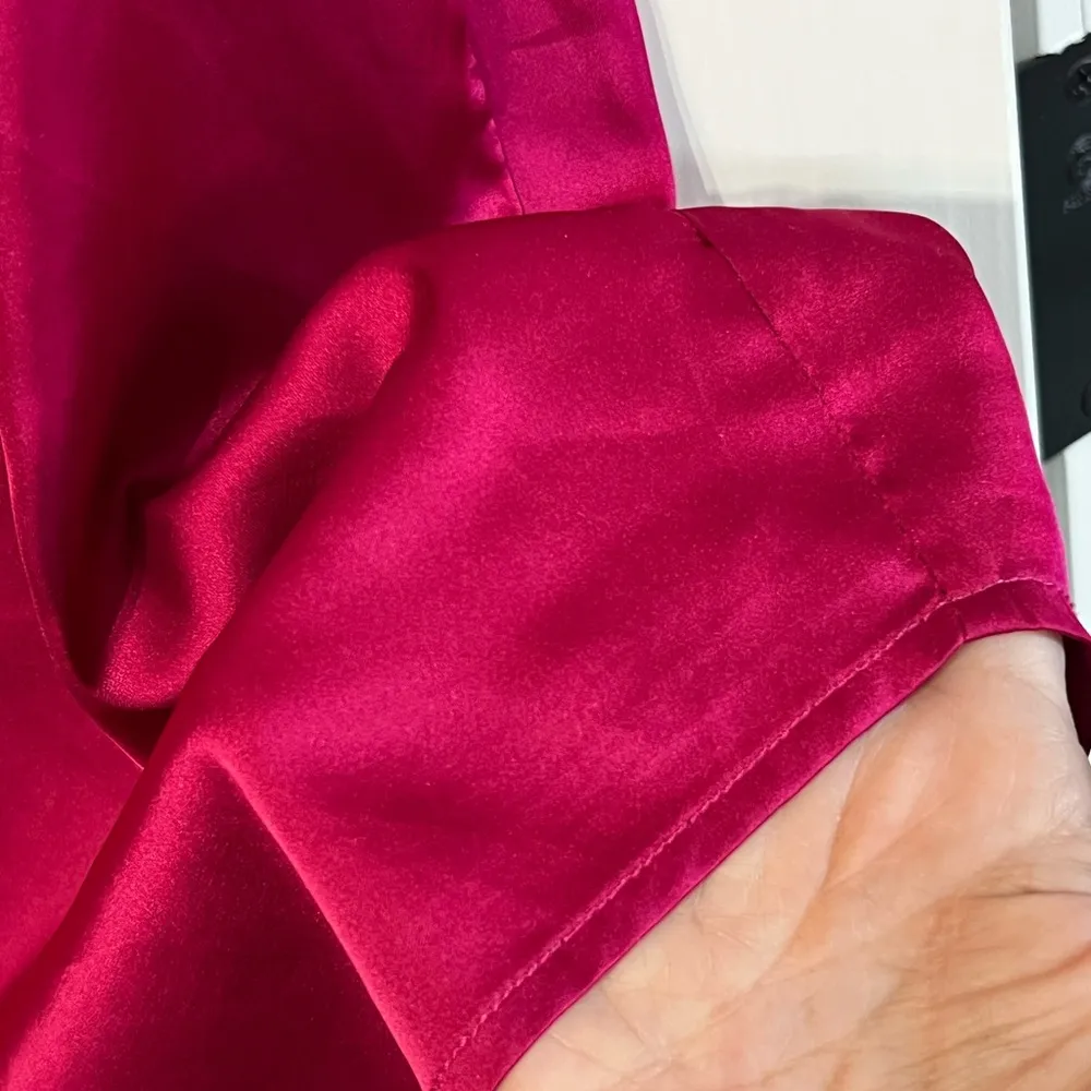 HOTOUCH Hot Pink Fuchsia Silky Button Front Short Sleeve Blouse Size Small - Image 5