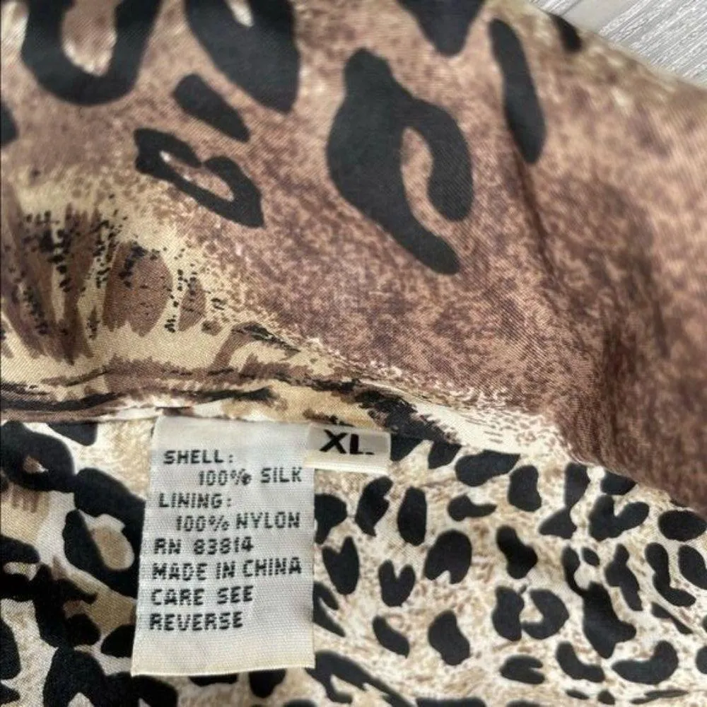 1980 vintage Fu Da international silk cheetah / leopard coat jacket long sleeve Brown Size XL - Image 5
