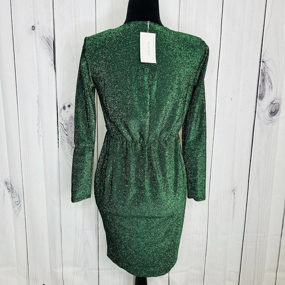 NWT Flounce Club London Jersey Wrap Front Mini Dress Sparkle Green Sz US 6 UK 10 - Image 8