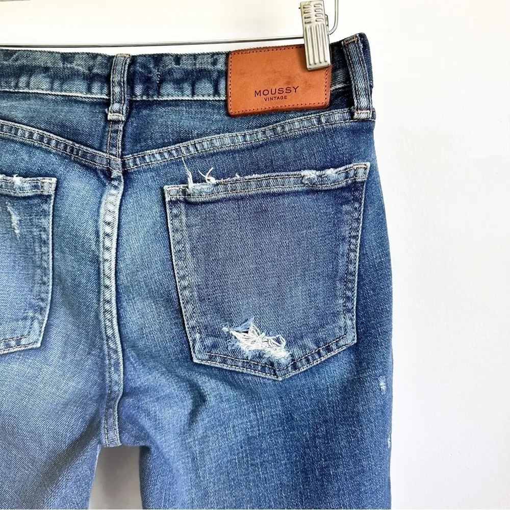 Moussy Vintage Glendele Distressed Tapered Raw Hem Ankle Skinny Denim Jeans 25 Blue - Image 10
