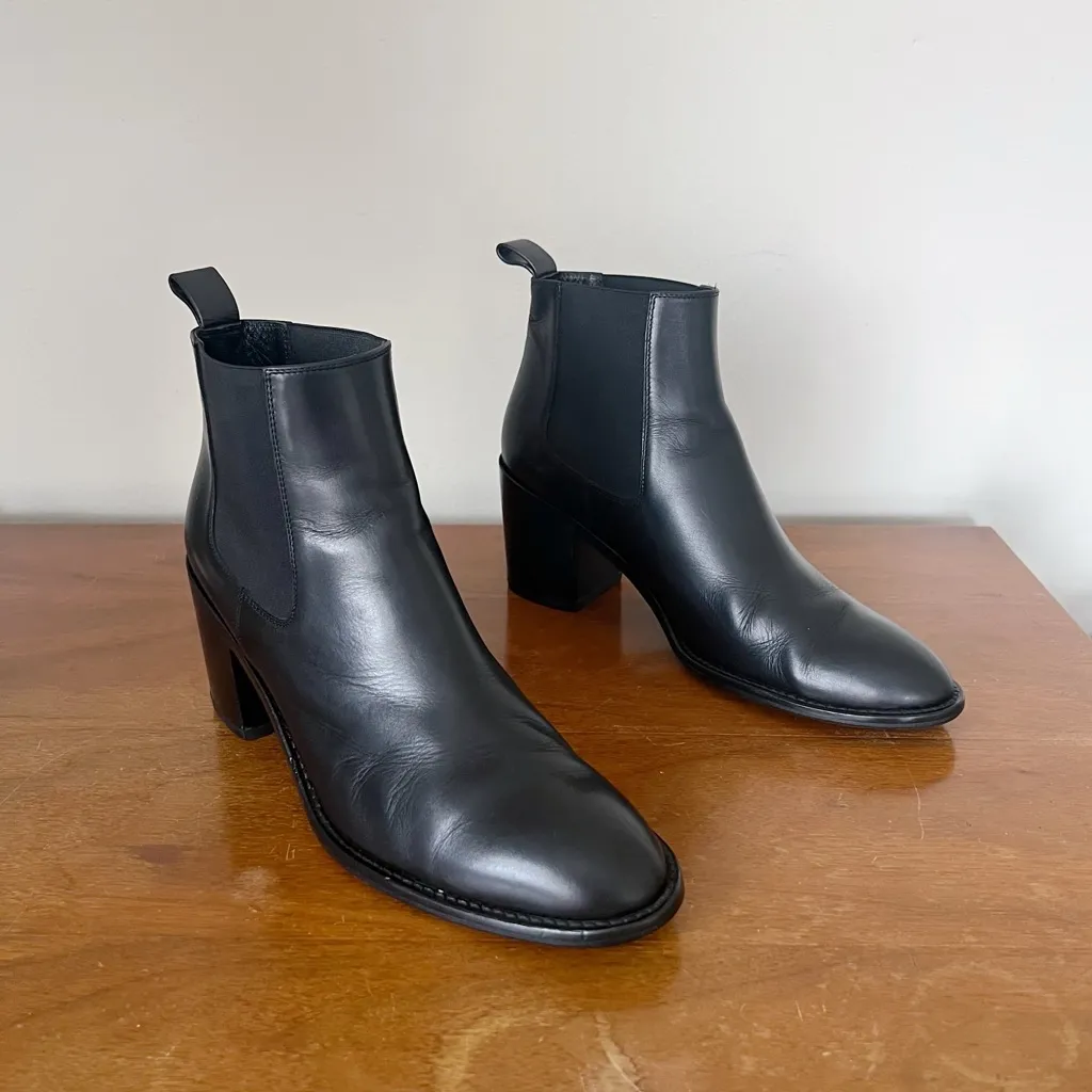 Jenni Kayne • Leather Heeled Chelsea boot ankle bootie black Nappa stacked 41 Size 10 - Image 3