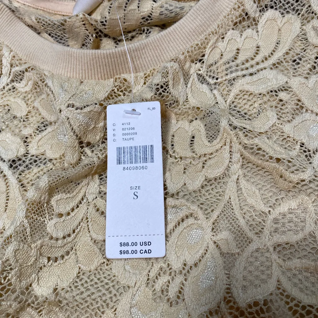 Anthropologie Lace Floral Cropped Cream Top Small Boho Cottagecore Dainty Classy - Image 6