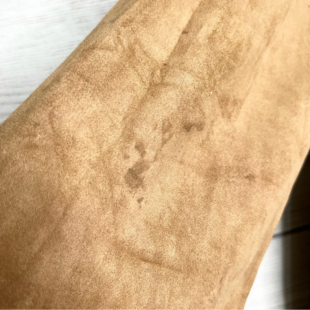 Mink Pink Tan Faux Suede Long Bell Sleeve Open Shoulder Mini Dress Size Medium - Image 11