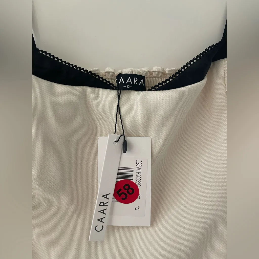 NWT CAARA Cairo Top size 12 Few Moda Reformation Melanie ivory black silk - Image 7