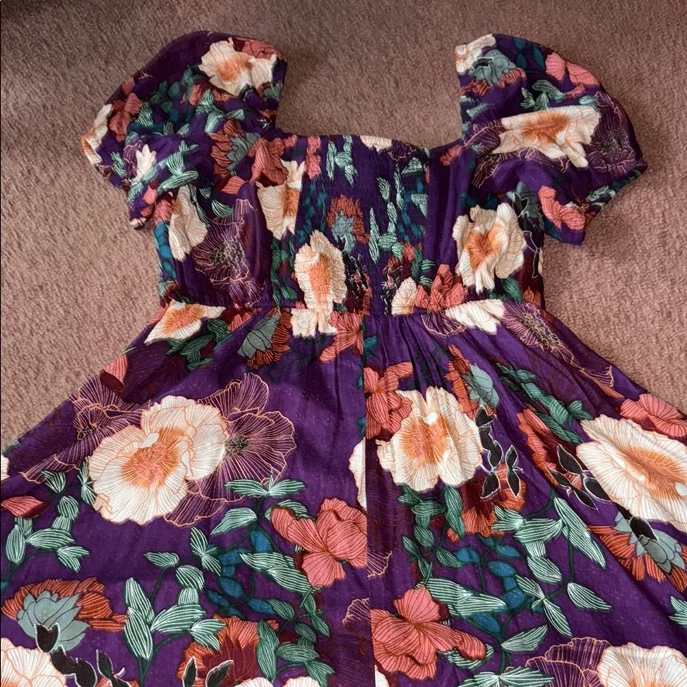 Band Of The Free Floral Puff Sleeve Sundress with Sweetheart Neckline Orange Size M - Image 5