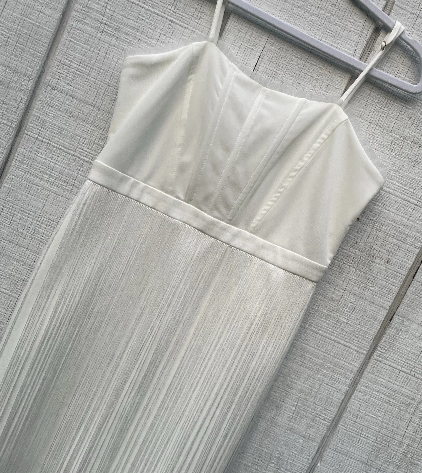 Vintage Cache Bridal Off White Fringe Fairycore Dress Y2K Sleeveless Summer 6 - Image 2