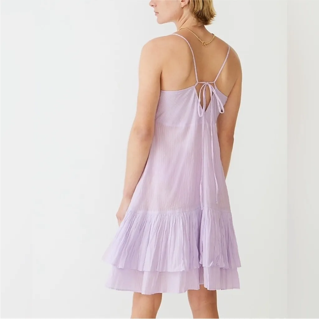 New J. Crew Soft Gauze Cotton Tiered Beach Dress Crinkle Light Purple Size M - Image 2