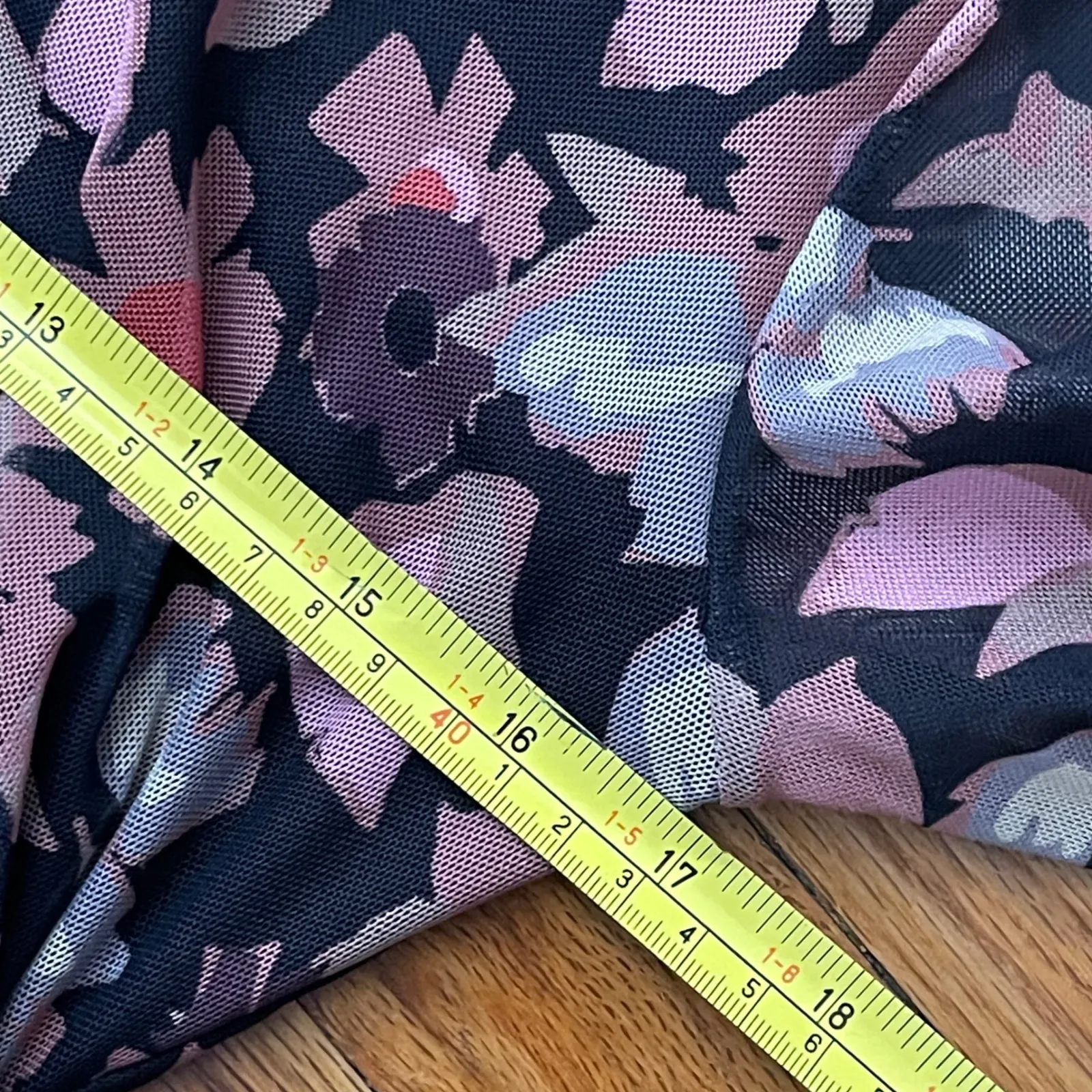 DESIGUAL Ruched Mini Dress Large Black Pink Floral Mesh Square Neck Party Garden - Image 6