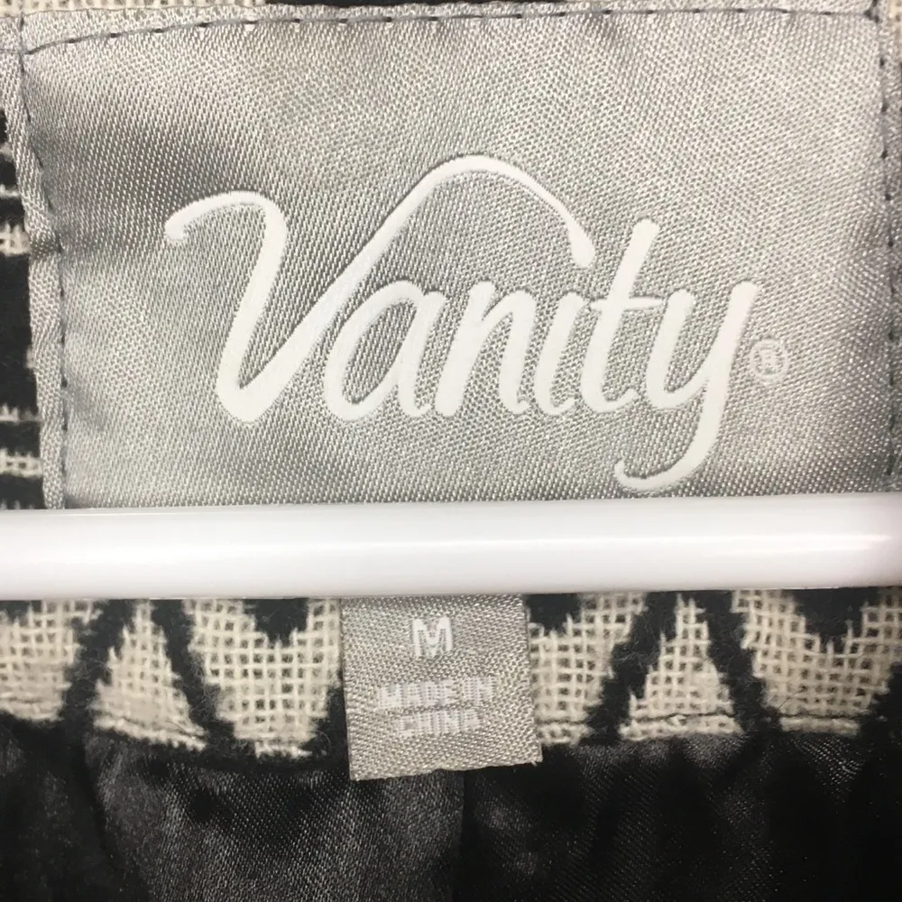 VANITY Black White Aztec Geometric Wool Blend Jacket Coat Belt Tie Medium - Image 13