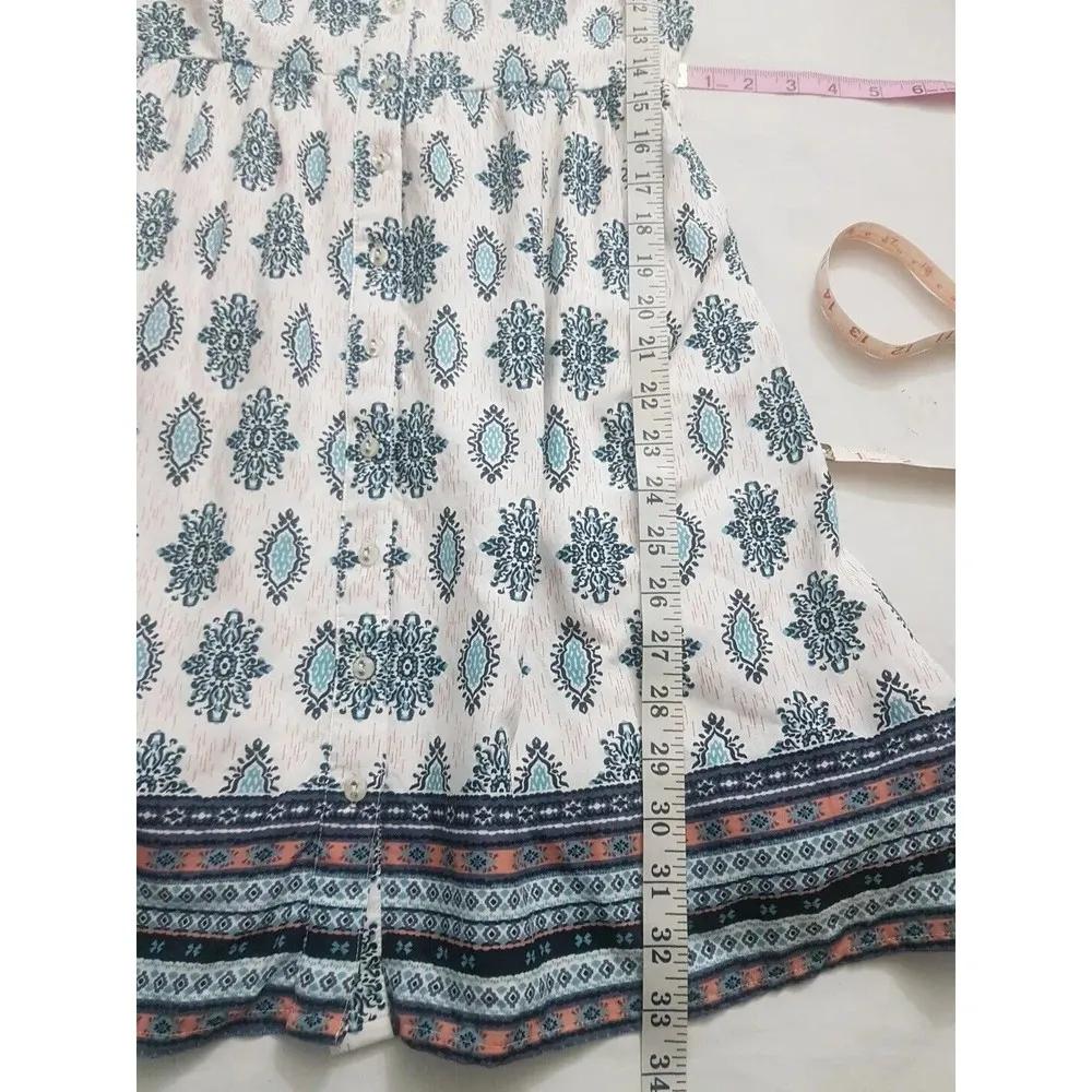 Womens Dress Size XS Geometric Print Sleeveless Bow Mini Button - Image 13