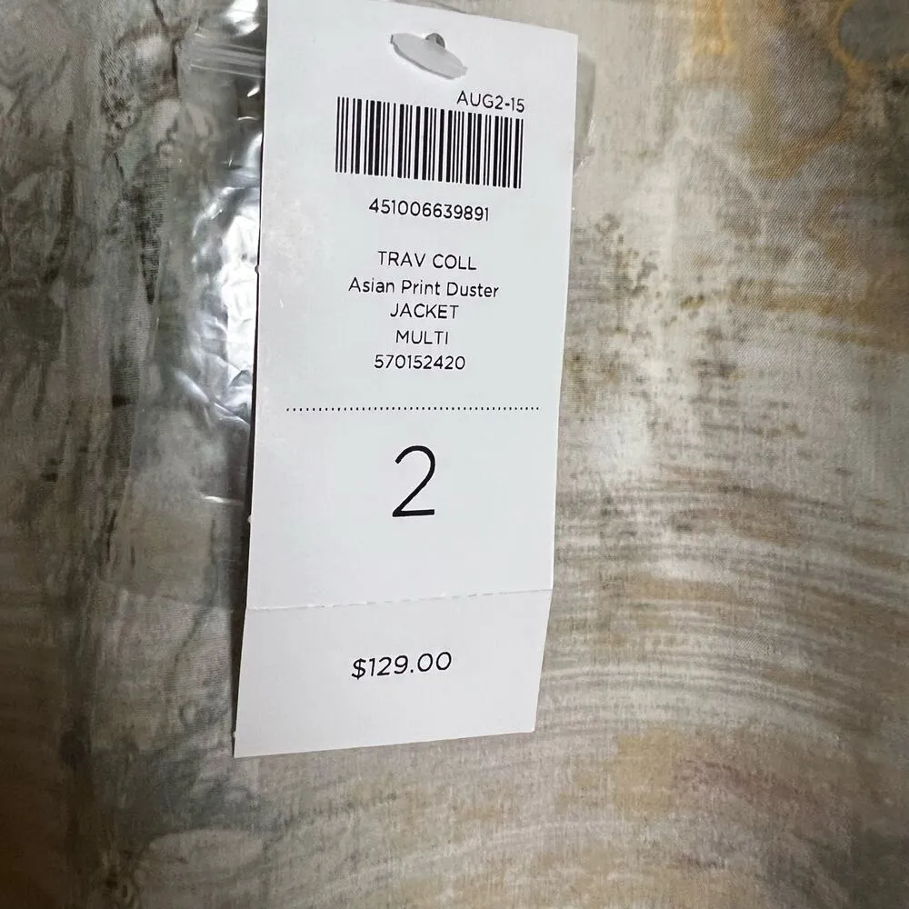 Chico’s Travelers Asian Printed Brown 3/4 Sleeve Duster Jacket Size 12 - Image 13