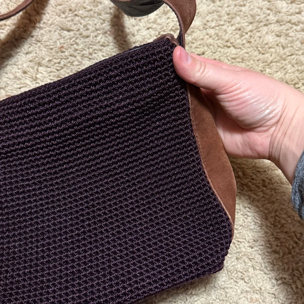 The Sak Burgundy Crochet Crossbody with Trendy Brown Suede Strap - Image 2