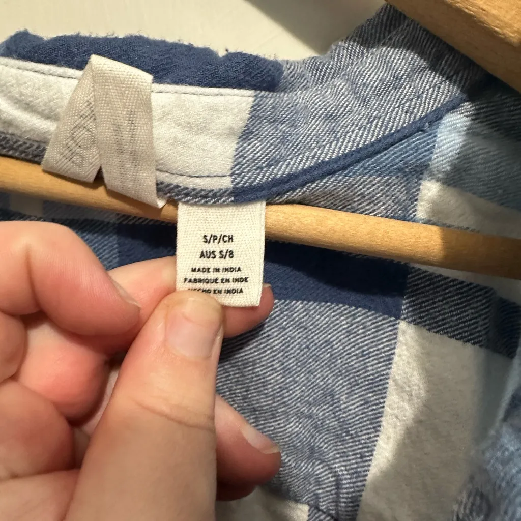 Blue and White Plaid Roxy Cropped Button Up - Image 4