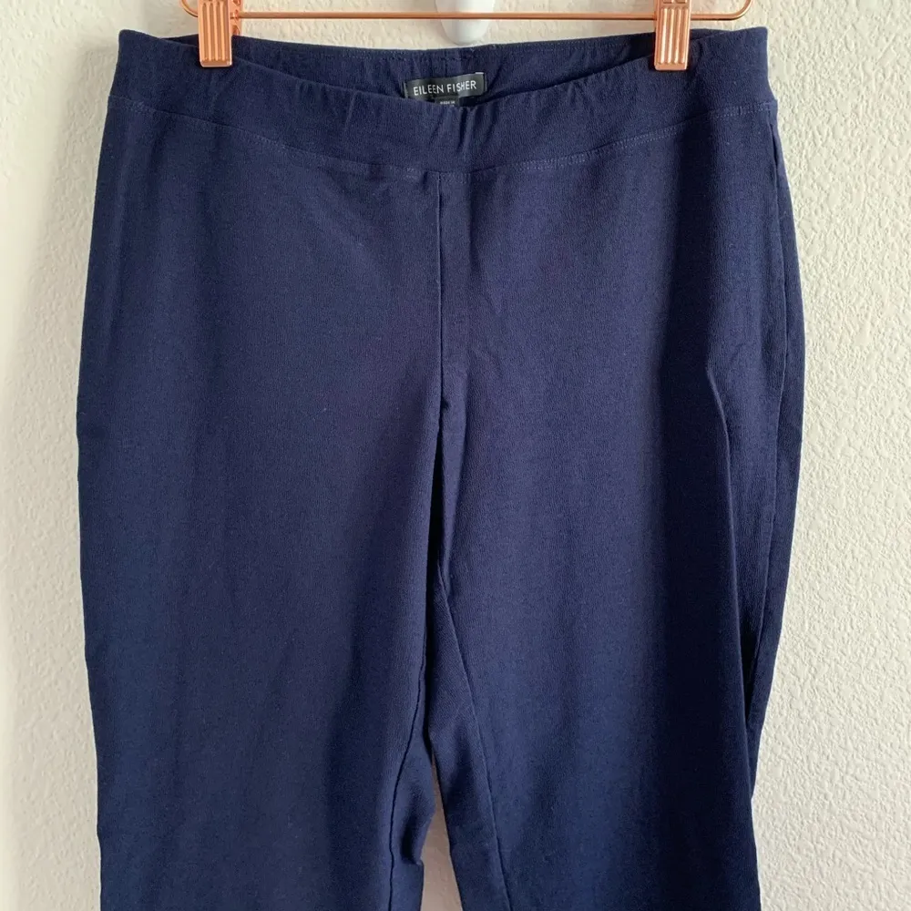 Eileen Fisher Navy Blue Straight Leg Pull On Pants Small - Image 3