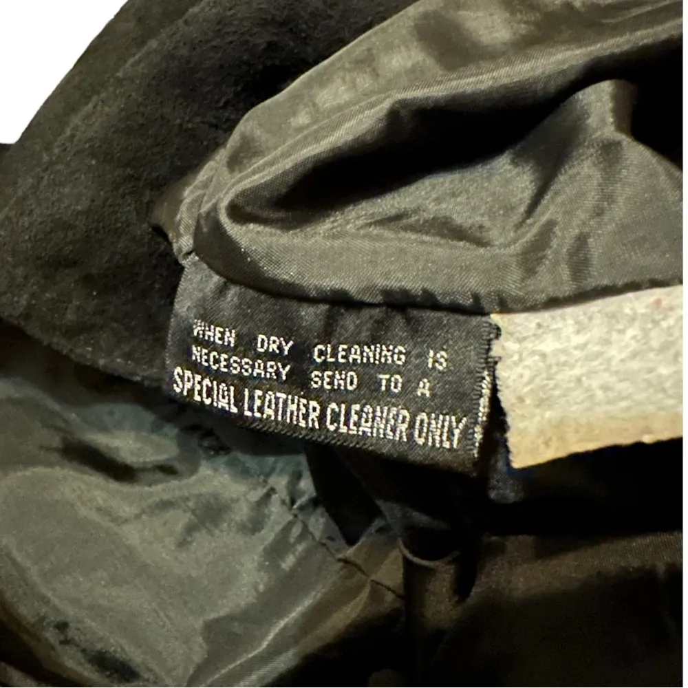 Vintage Betmani Black Suede Leather Long Dolman Sleeve Snap Front Deep C Dress M Size 6 - Image 9