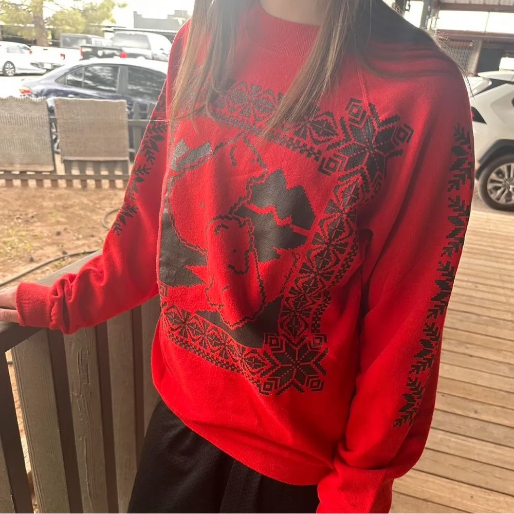 Vintage 80s 90s Hanes Crewneck Sweatshirt Polar Bear Graphic Fair Isle Red sz L - Image 2