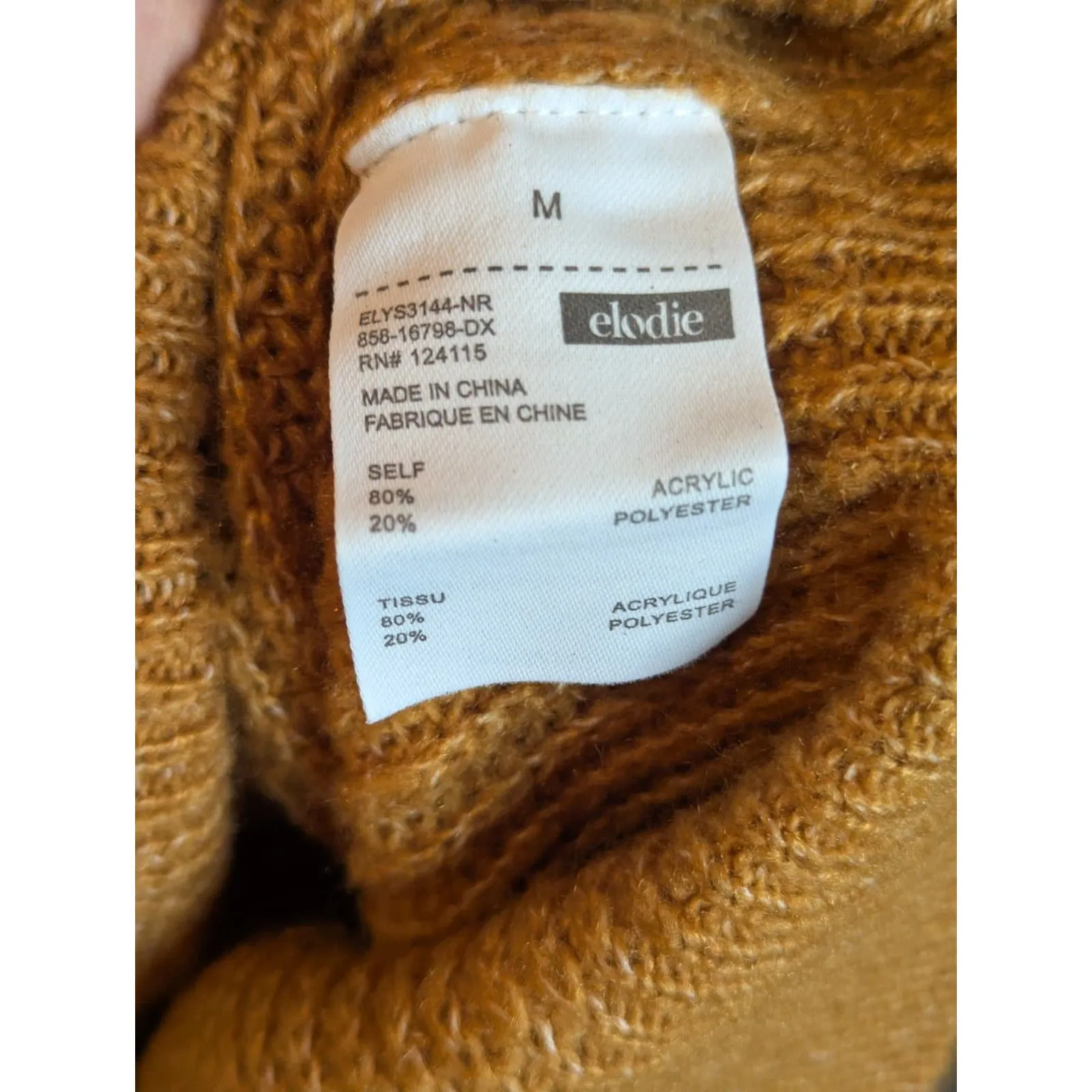 Elodie Burnt Orange Chunky Knit Henley Sweater Medium Button Front Pullover - Image 3