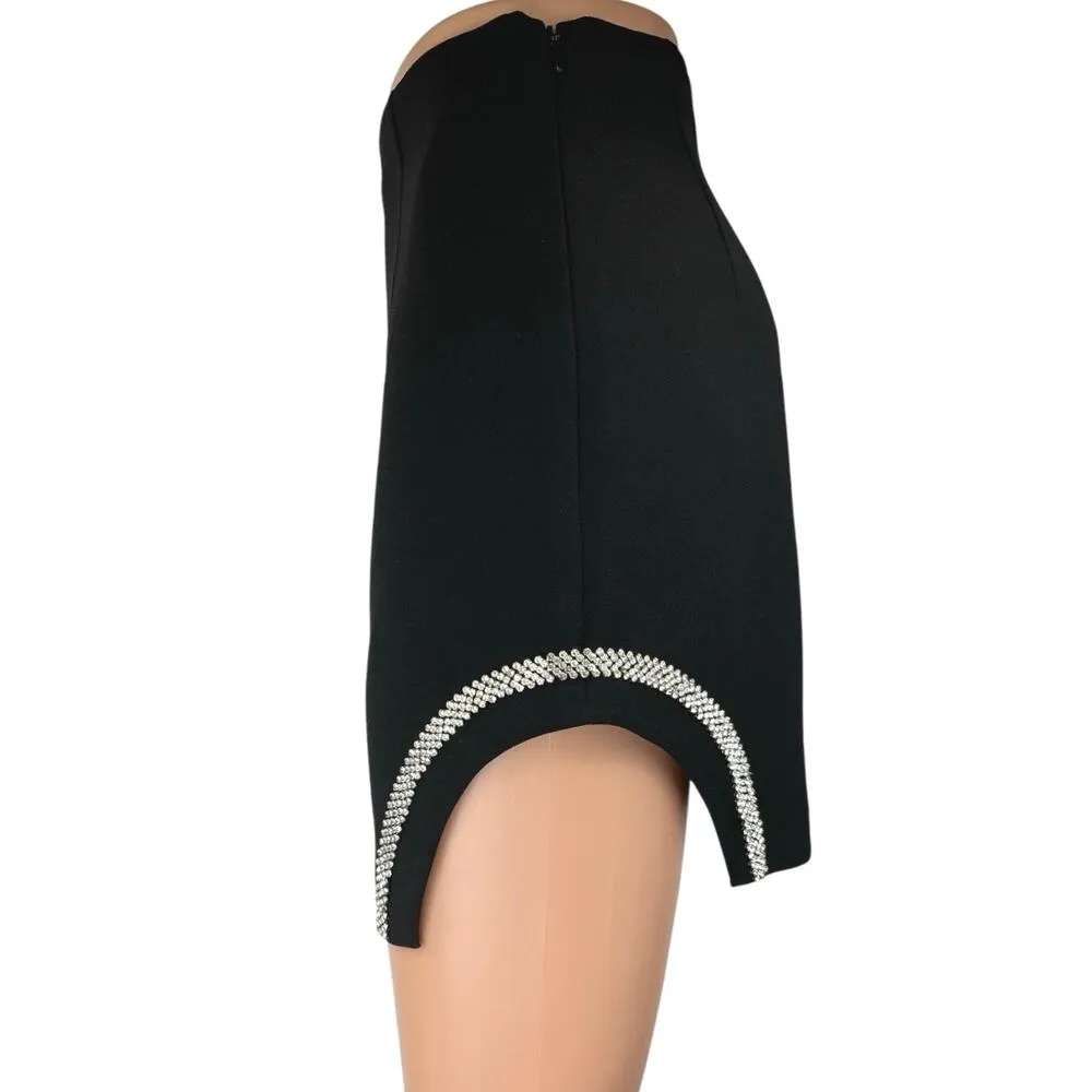 Zara Black Jeweled Rhinestone Embellished Slit Zipper Mini Pencil Skirt Size M - Image 3