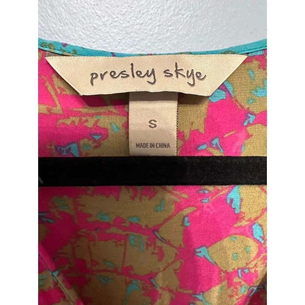 Presley Skye Silk Day Glo Snake Print Dress A line Short Sleeve Elastic Waist S - Image 4