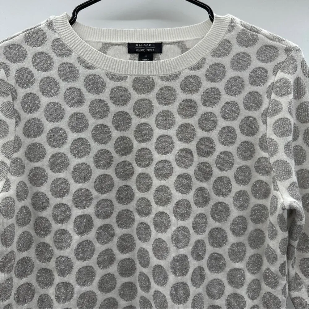 Halogen‎ x Atlantic Specific White & Silver Glitter Long Sleeve Sweater Size M - Image 3