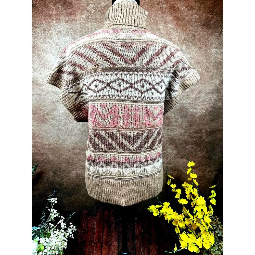 Design History Ribbed Cap Sleeved Turtleneck Brown Multi L - Image 7