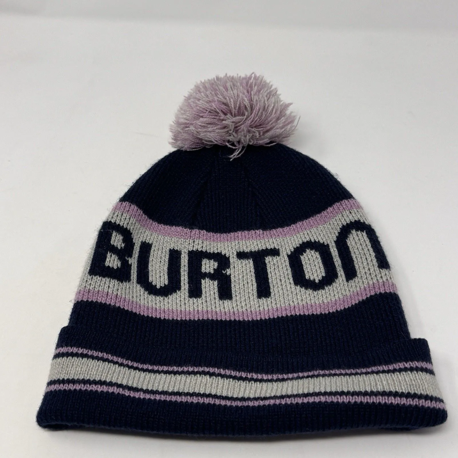 Burton Snowboard Beanie Knit Winter Pom Pom Hat Blue Purple One Size Fits All - Image 2