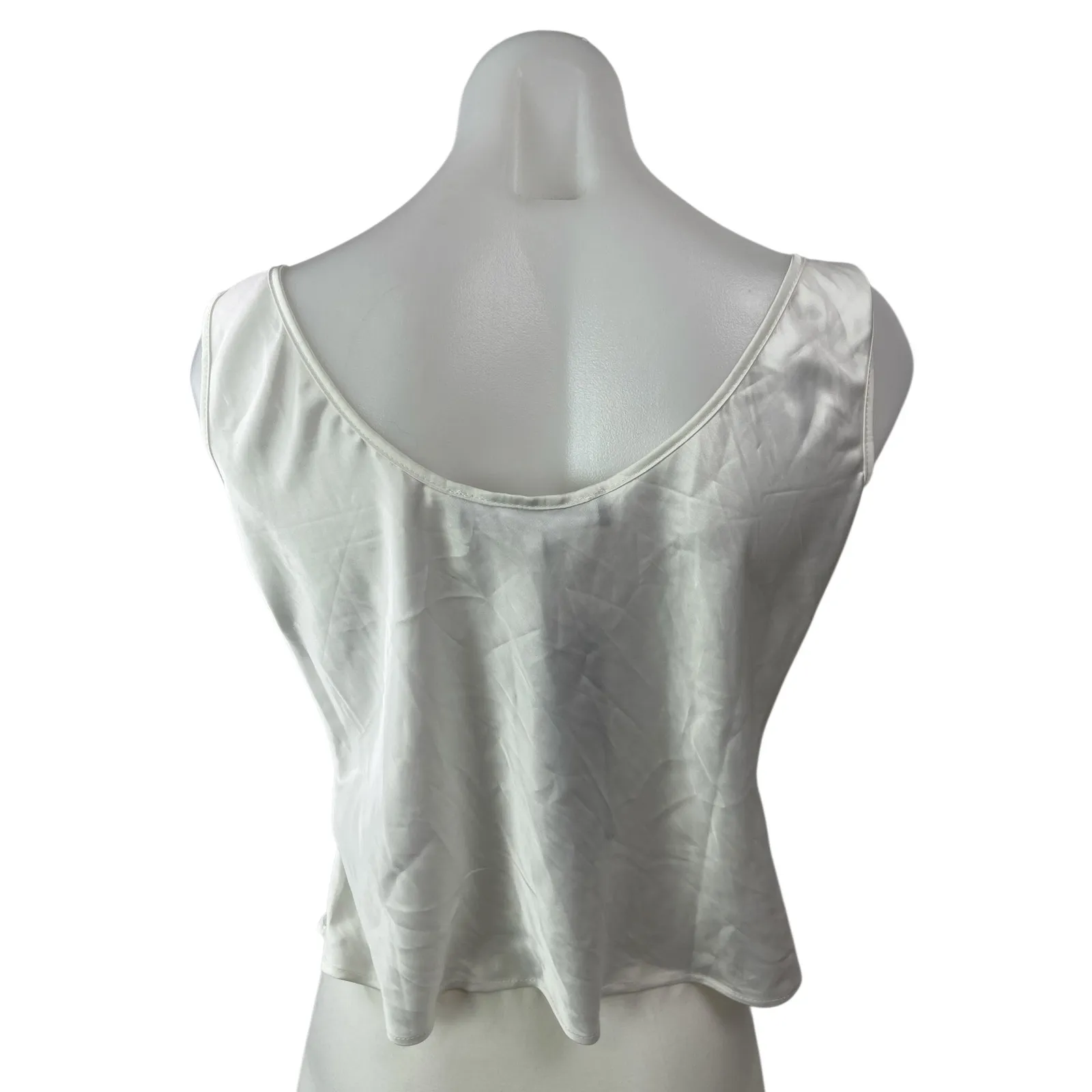 NEW Lioness Women's White Silk Satin Sleeveless Cowl Neck Cami Tank Crop Top L - Image 2