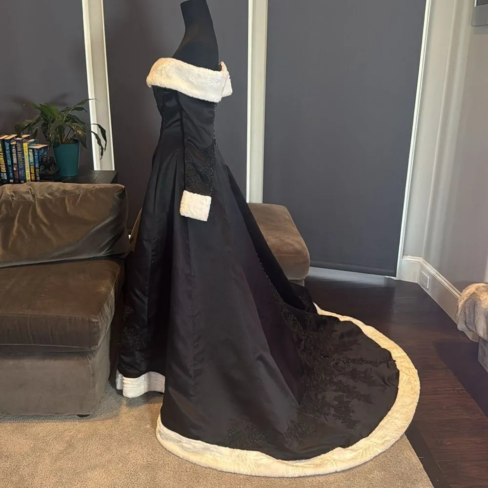 Women’s Black Off the Shoulder Christmas Holiday Winter Dress Train Size 2 NWT - Image 7