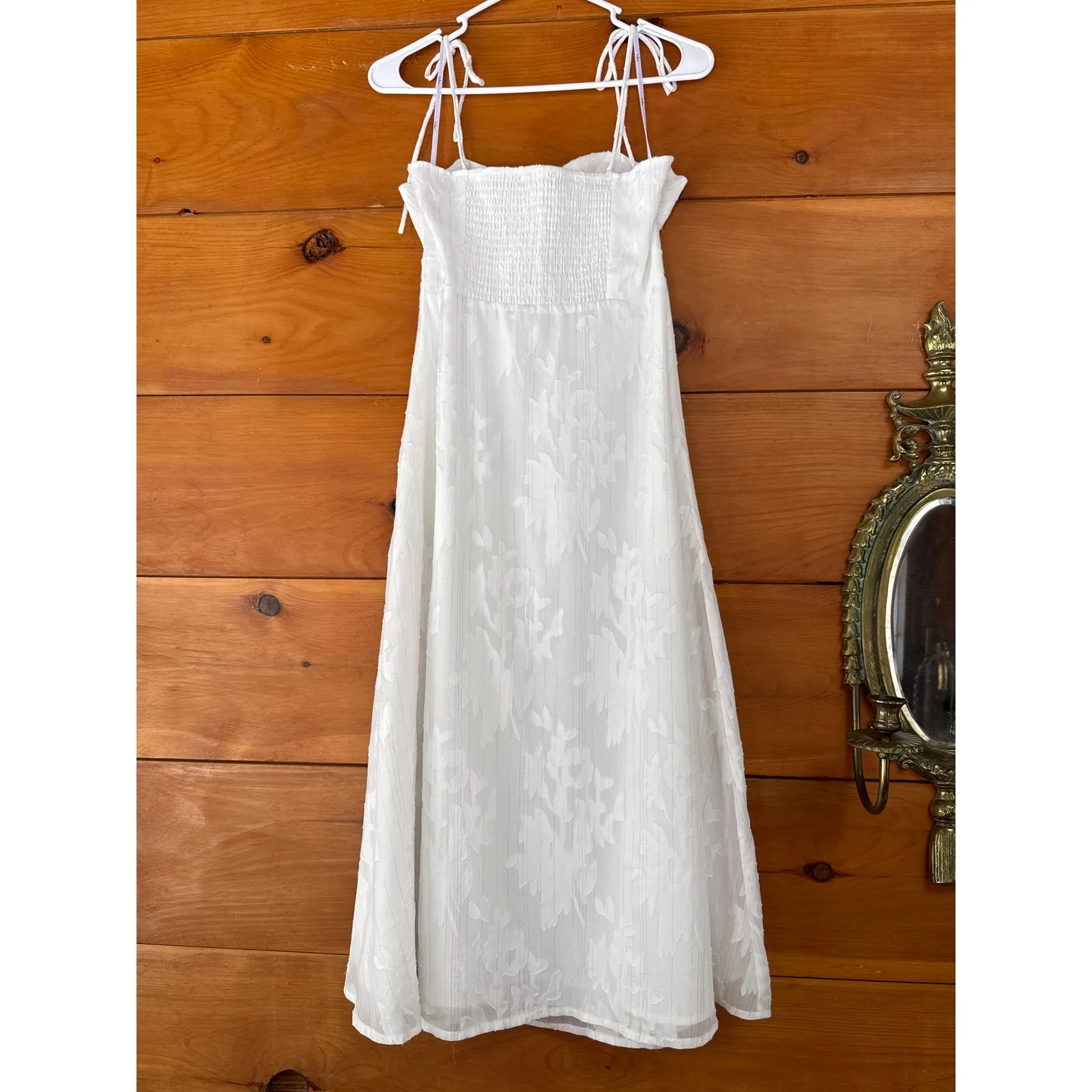 NWT Lulus Loveliest Looks White Floral Jacquard Tie-Strap Midi Dress Bride Sz S - Image 6