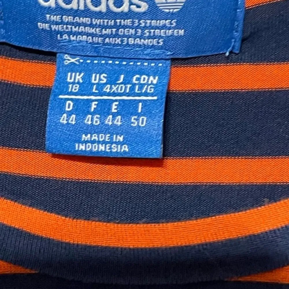 Adidas Navy Orange Striped Stretch Tee Large - Image 4