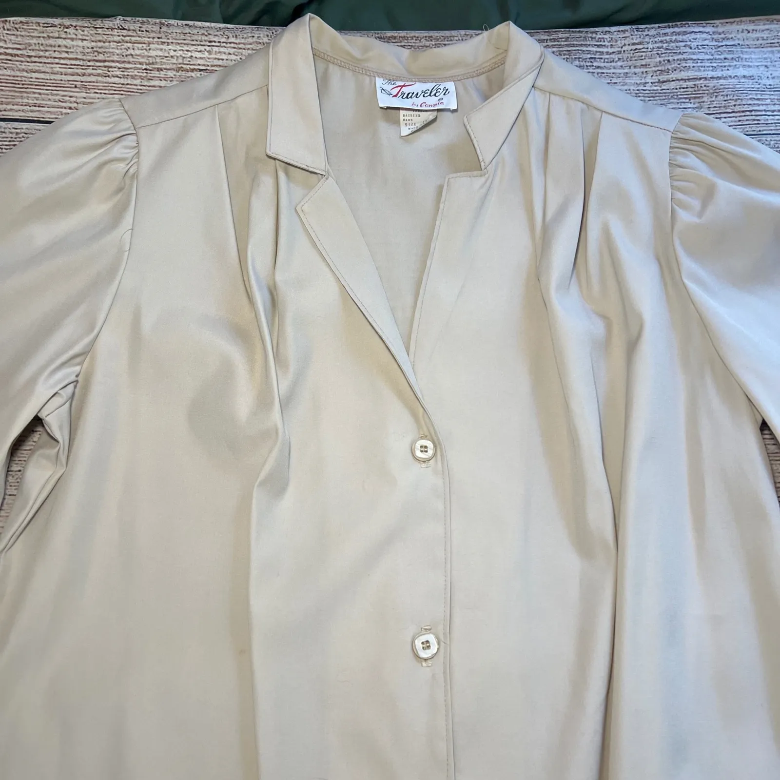 VTG 70s The Traveler Duster Beige Button‎ Front Dress Womens Large Deadsock NEW Tan - Image 3