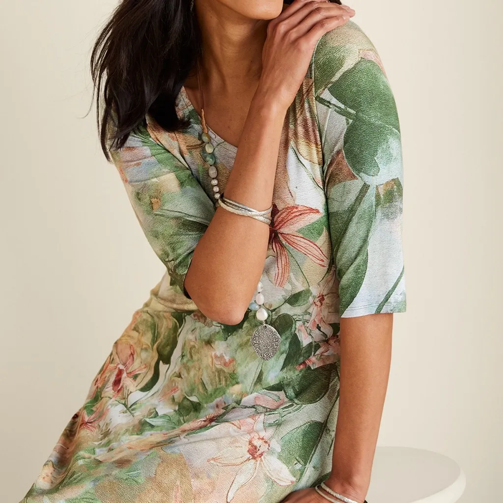 NWT Soft Surroundings Vivienne Dress Green and Pink A-line Maxi Dress - Image 3